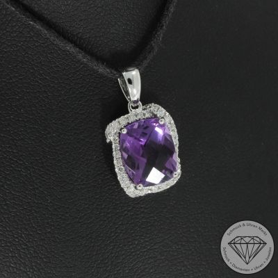 Sale! Wert 1290 € Brillant Amethyst Anhänger in 585er 14 K Weißgold - H876