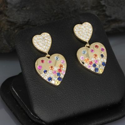 Wert 2250 € Brillant Saphir Ohrringe in 585er 14 K Gelbgold - H1040