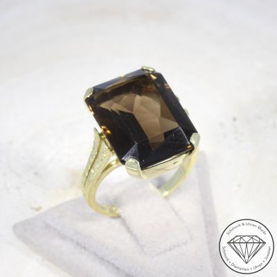 Sale! Wert 980 € Rauchquarz Ring in 585er 14 K Gelbgold - 96681