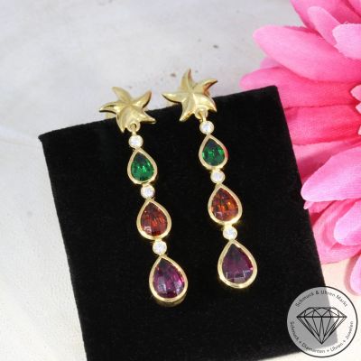 Sale! Wert 3690 € Brillant Peridot Granat Citrin Ohrringe in 750er 18 K Gelbgold - 97169