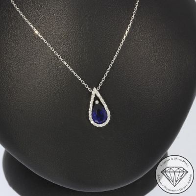 Sale! Wert 1160 € Brillant Saphir Anhänger & Kette in 585er 14 K Weißgold - H1297