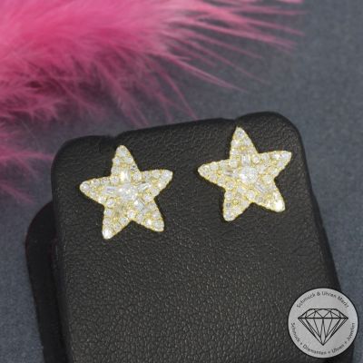 Sale! Wert 2700 € Brillant Diamant Stern Ohrringe in 750er 18 K Gelbgold - H1529
