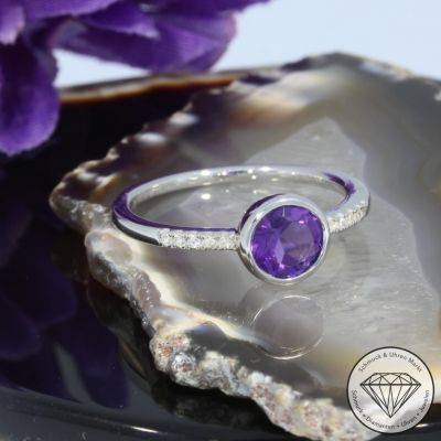 Wert 1750 € Diamant Amethyst Ring in 585er 14 K Weißgold - 97721
