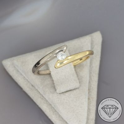 Wert 850 € Bicolor Solitär Brillant Ring (ca. 0,09 carat) in 750er 18 K Gold - 97773