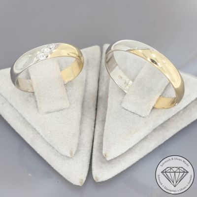 Wert 1800 € Bicolor Brillant Trauringe in 585er 14 K Gold - 98719