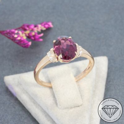 Sale! Wert 1490 € Diamant Rhodolith Ring in 585er 14 K Roségold - 99084