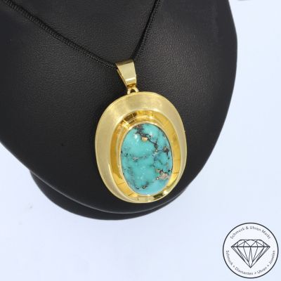 Wert 2390 € Türkis Anhänger & Brosche in 585er 14 K Gelbgold - 99607