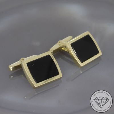 Wert 1490 € Onyx Manschettenknöpfe in 585er 14 K Gelbgold - 99616