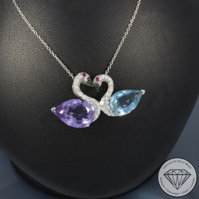 Wert 3150 € Brillant Diamant Farbedelstein Anhänger & Kette in 750er 18 K Weißgold - 99803