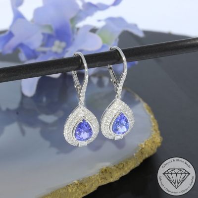 Wert 4350 € Brillant Diamant Tansanit Ohrringe in 585er 14 K Weißgold - H1095