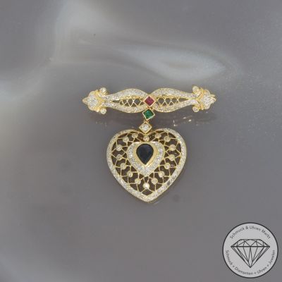 Wert 2750 € Brillant Diamant Farbedelstein Brosche in 750er 18 K Gelbgold - 99950