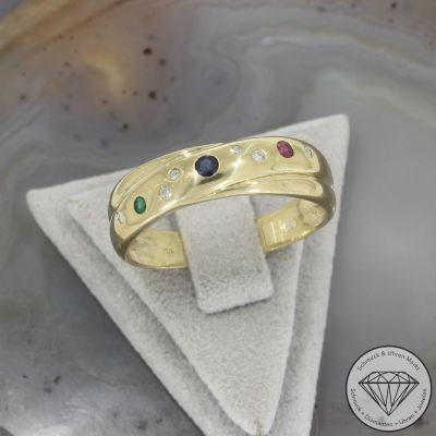 Wert 900 € Diamant Farbedelstein Ring 585er/14 Karat Gelb Gold Größe 64 – 99961