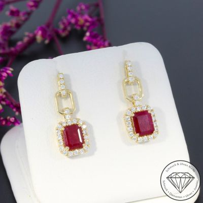 Wert 1950 € Brillant Rubin Ohrringe in 585er 14 K Gelbgold - 97387