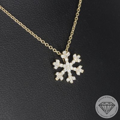 Sale! Wert 1730 € Brillant Anhänger Schneeflocke mit Kette (0,27 carat) in 585er 14 K Gelbgold - H1755