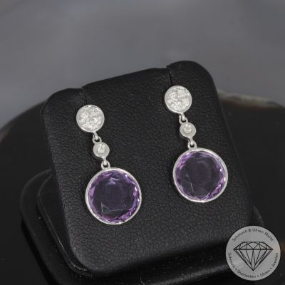 Wert 1330 € Brillant Amethyst Ohrringe in 585er 14 K Weißgold - H1779