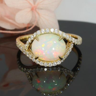 Wert 2290 € Brillant Opal Ring in 585er 14 K Gelbgold - H194