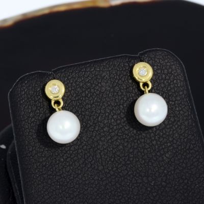 Wert 490 € Brillant Perl Ohrstecker Ohrringe (0,02 carat) in 750er 18 K Gelbgold - H198