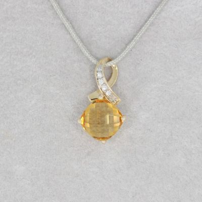Wert 450 € Brillant Citrin Anhänger Raute in 585er 14 K Gelbgold - H237