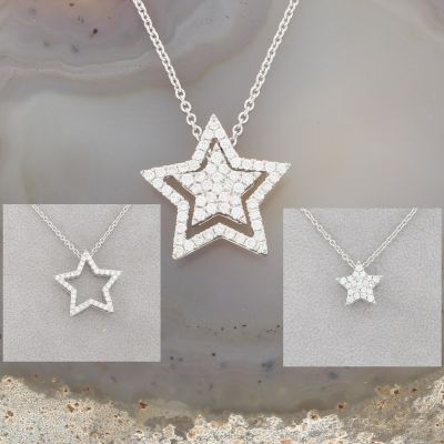 Wert 1990 € Brillant Stern Anhänger mit Kette (0,37 carat) in 585er 14 K Weißgold - H403
