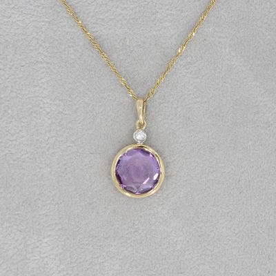Wert 350 € Brillant Amethyst Anhänger in 585er 14 K Gelbgold - H517