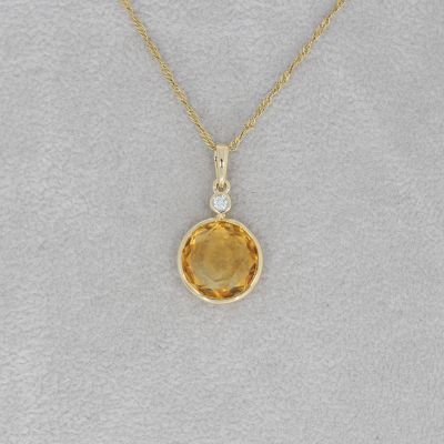 Wert 350 € Brillant Citrin Anhänger in 585er 14 K Gelbgold - H556