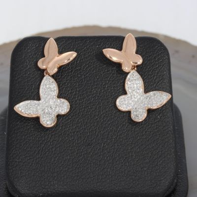 Wert 970 € Brillant Ohrstecker Schmetterling (0,14 carat) in 585er 14 K Rosegold - H558