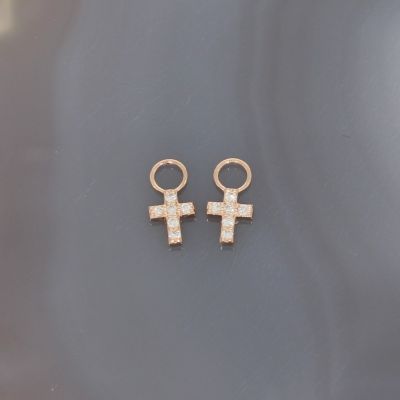 Wert 390 € Brillant Kreuz Einhänger (0,10 carat) für Creolen in 585er 14 K Roségold - H796