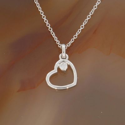 Wert 550 € Brillant Anhänger Herz (0,04 carat) mit Kette in 585er 14 K Weißgold - H822