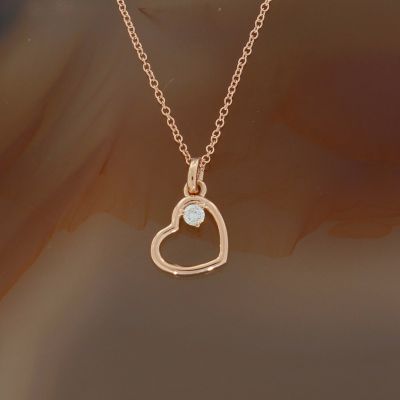 Wert 550 € Brillant Anhänger Herz (0,04 carat) mit Kette in 585er 14 K Roségold L.40,5 + 45,5 cm - H824