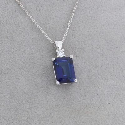 Wert 1890 € Brillant Saphir Anhänger mit Kette in 585er 14 K Weißgold - H889