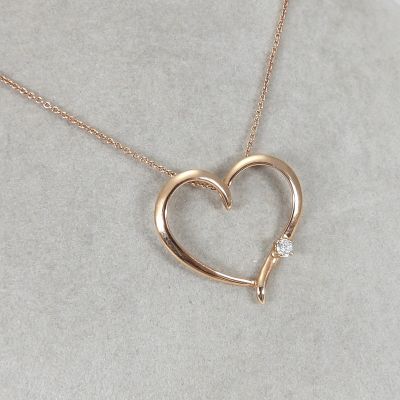 Sale! Wert 1380 € Brillant Anhänger Herz mit Kette in 585er 14 K Roségold Länge 42 + 45,5 cm - H564