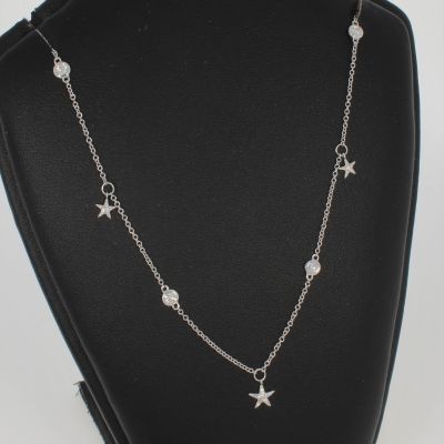 Wert 1450 € Brillant Collier Sterne (0,33 carat) in 585er 14 K Weißgold - H574 
