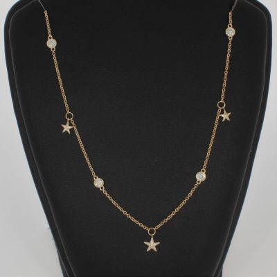 Wert 1450 € Brillant Collier Sterne (0,29 carat) in 585er 14 K Gelbgold - H575 