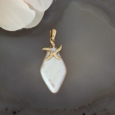 Wert 450 € Brillant Perl Anhänger in 585er 14 K Gelbgold - H538
