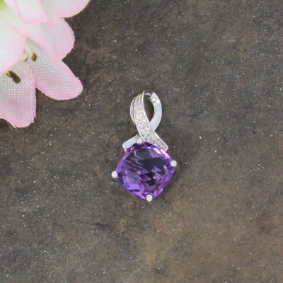 Wert 450 € Brillant Amethyst Anhänger Raute in 585er 14 K Weißgold - H283