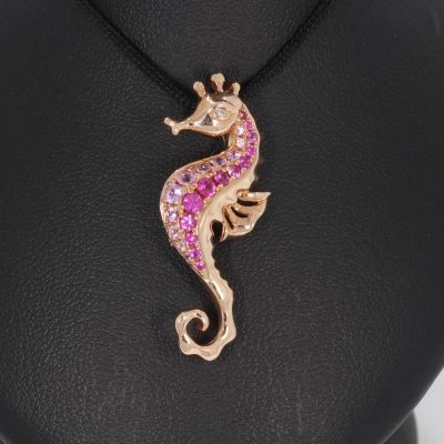 Wert 2990 € Brillant Rubin Saphir Brosche & Anhänger in 585er 14 K Rosegold - H1419