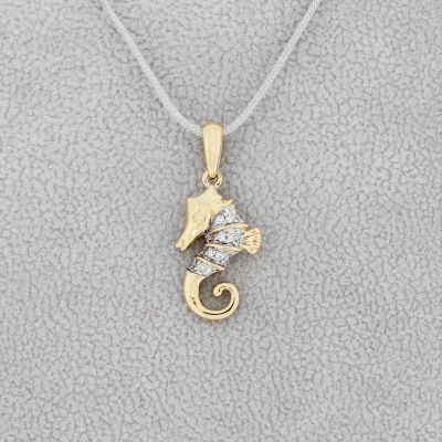 Wert 490 € Brillant Seepferd Anhänger (0,04 carat) in 585er 14 K Gelbgold - H610