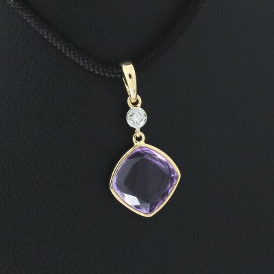 Wert 390 € Brillant Amethyst Anhänger in 585er 14 K Gelbgold - H605